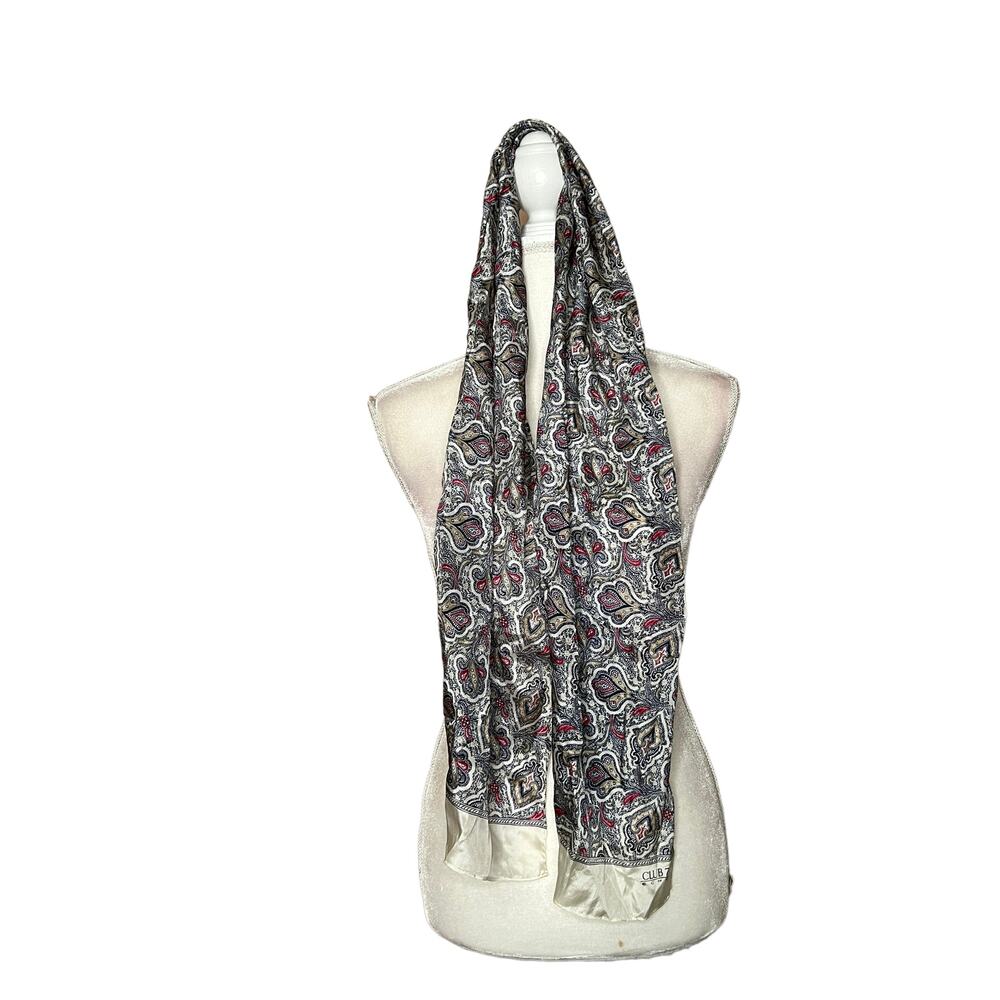 Echo Club 7 Silk Scarf Semi Sheer Paisley rectangle  cream